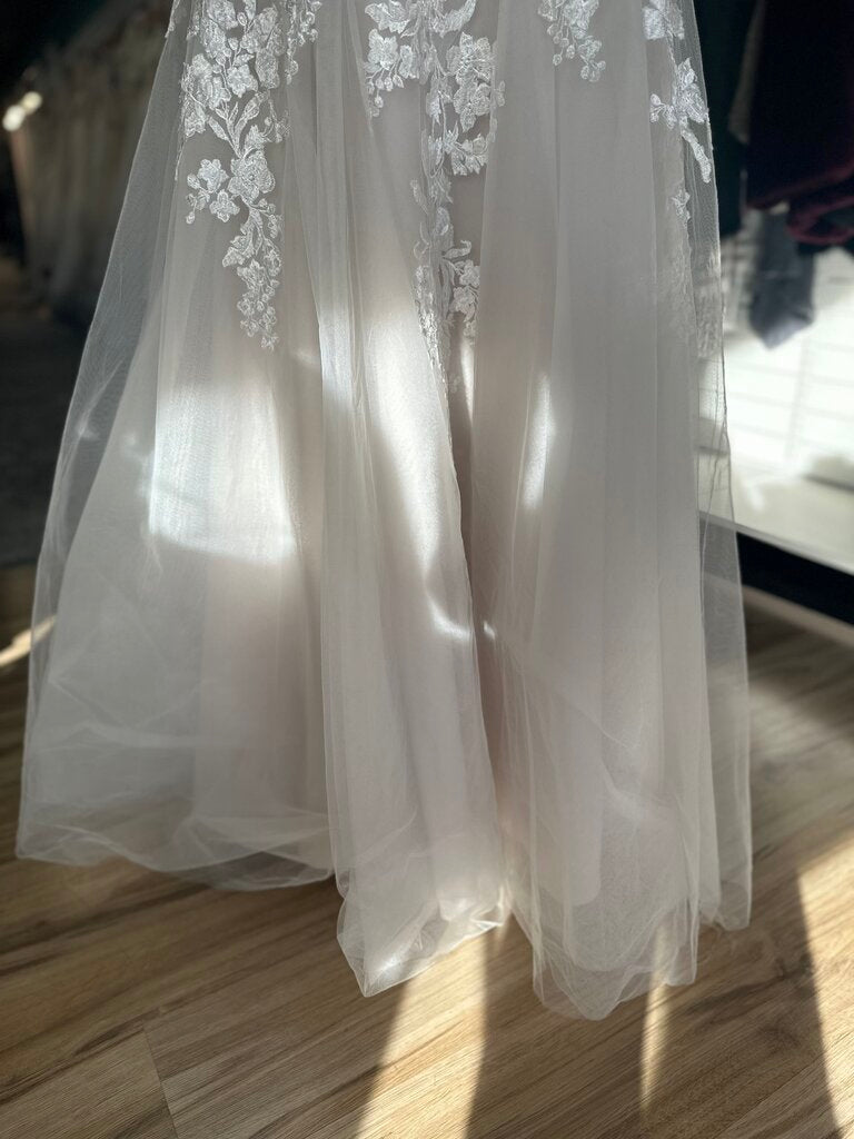 Christina Wu Ivory/ Champagne Lace Illusion Neck A Line Bridal Gown 12