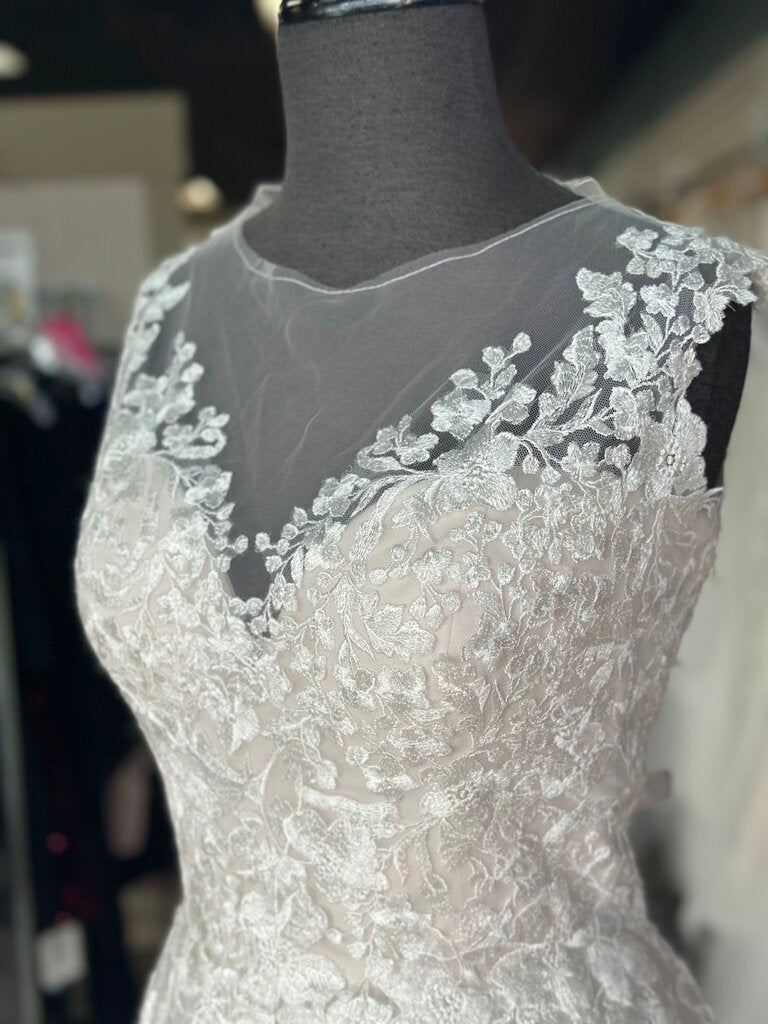 Christina Wu Ivory/ Champagne Lace Illusion Neck A Line Bridal Gown 12