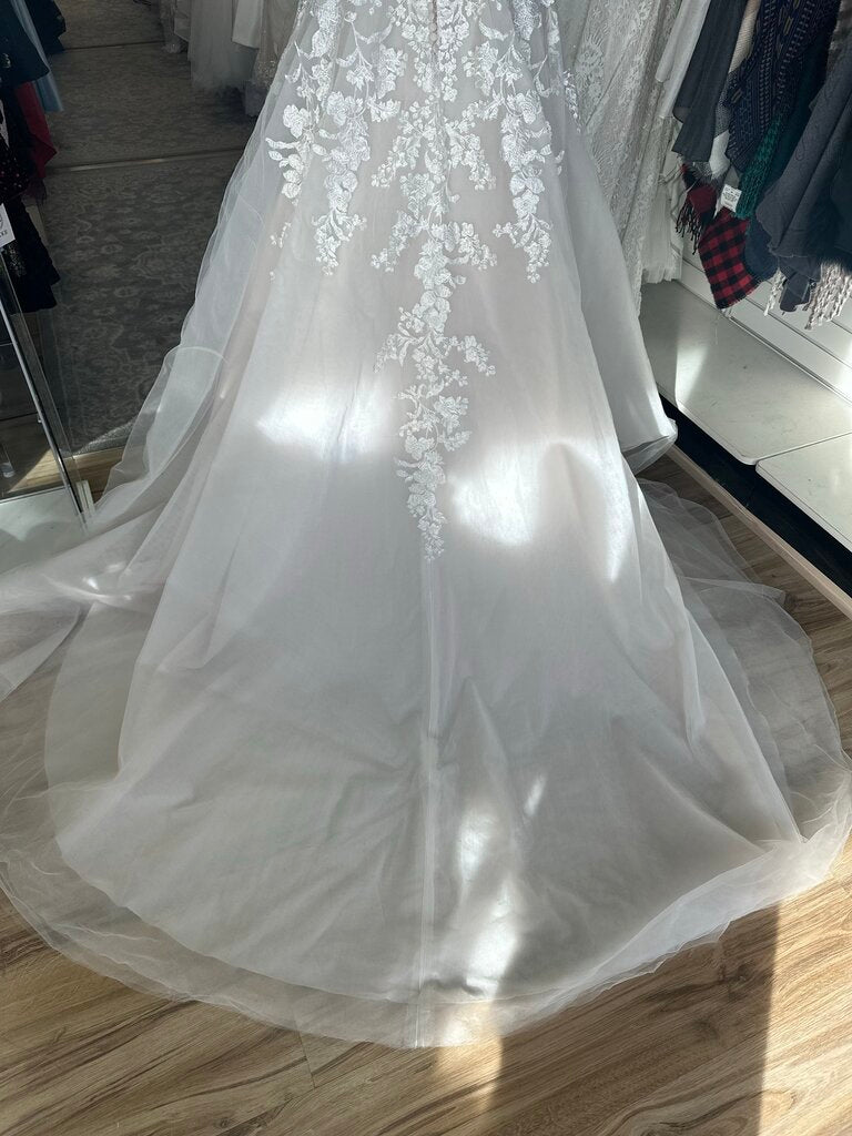 Christina Wu Ivory/ Champagne Lace Illusion Neck A Line Bridal Gown 12