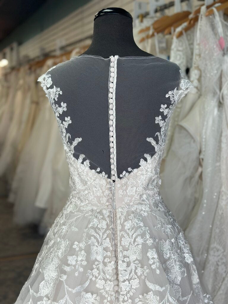 Christina Wu Ivory/ Champagne Lace Illusion Neck A Line Bridal Gown 12