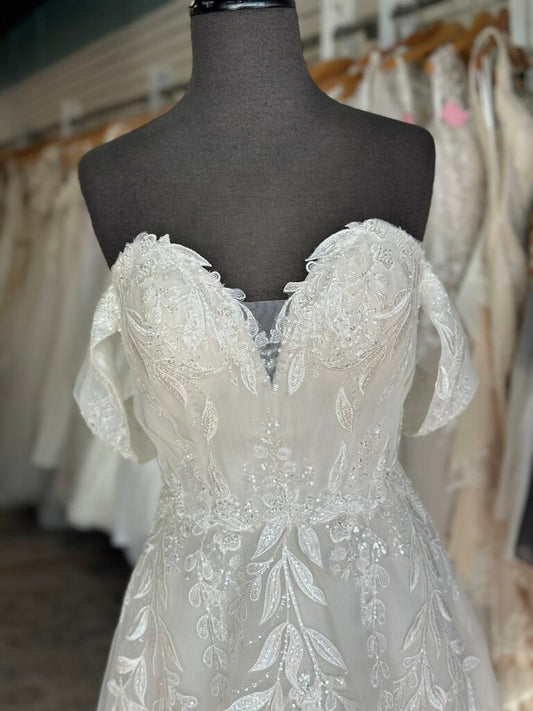 Moonlight Ivory Embellished Lace Off Shoulder A Line Bridal Gown 8