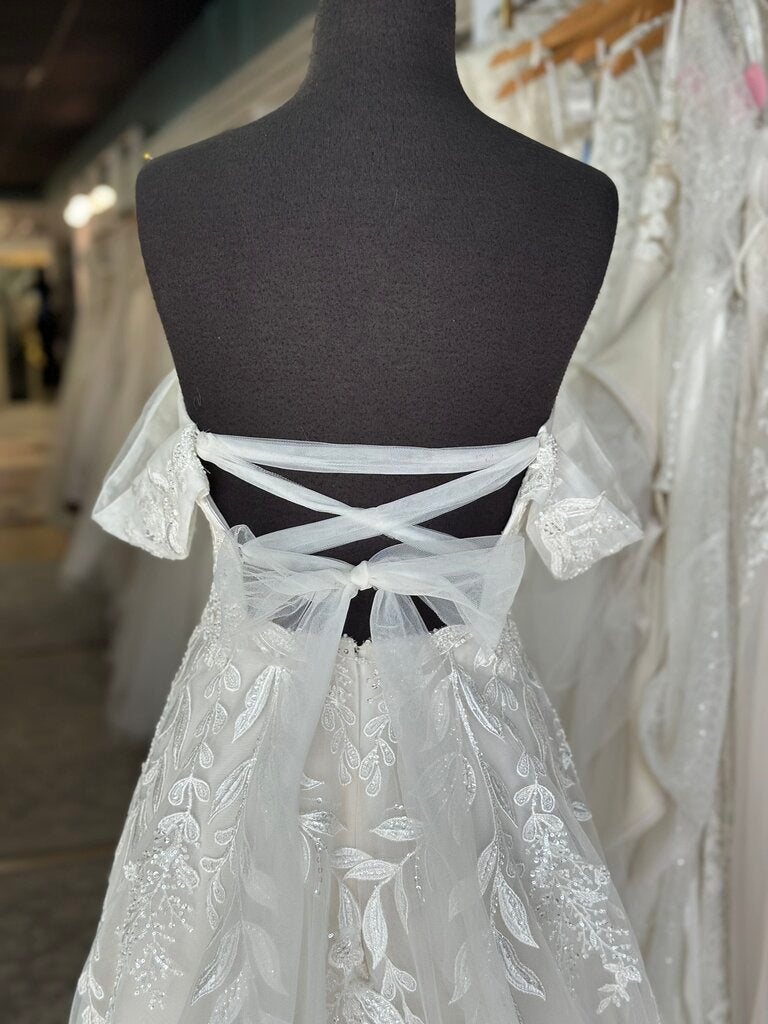 Moonlight Ivory Embellished Lace Off Shoulder A Line Bridal Gown 8