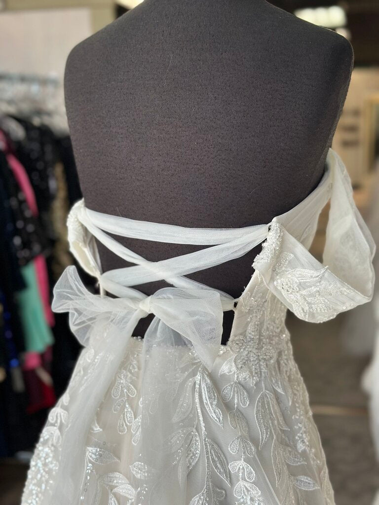 Moonlight Ivory Embellished Lace Off Shoulder A Line Bridal Gown 8