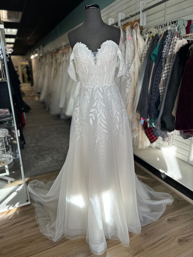 Moonlight Ivory Embellished Lace Off Shoulder A Line Bridal Gown 8