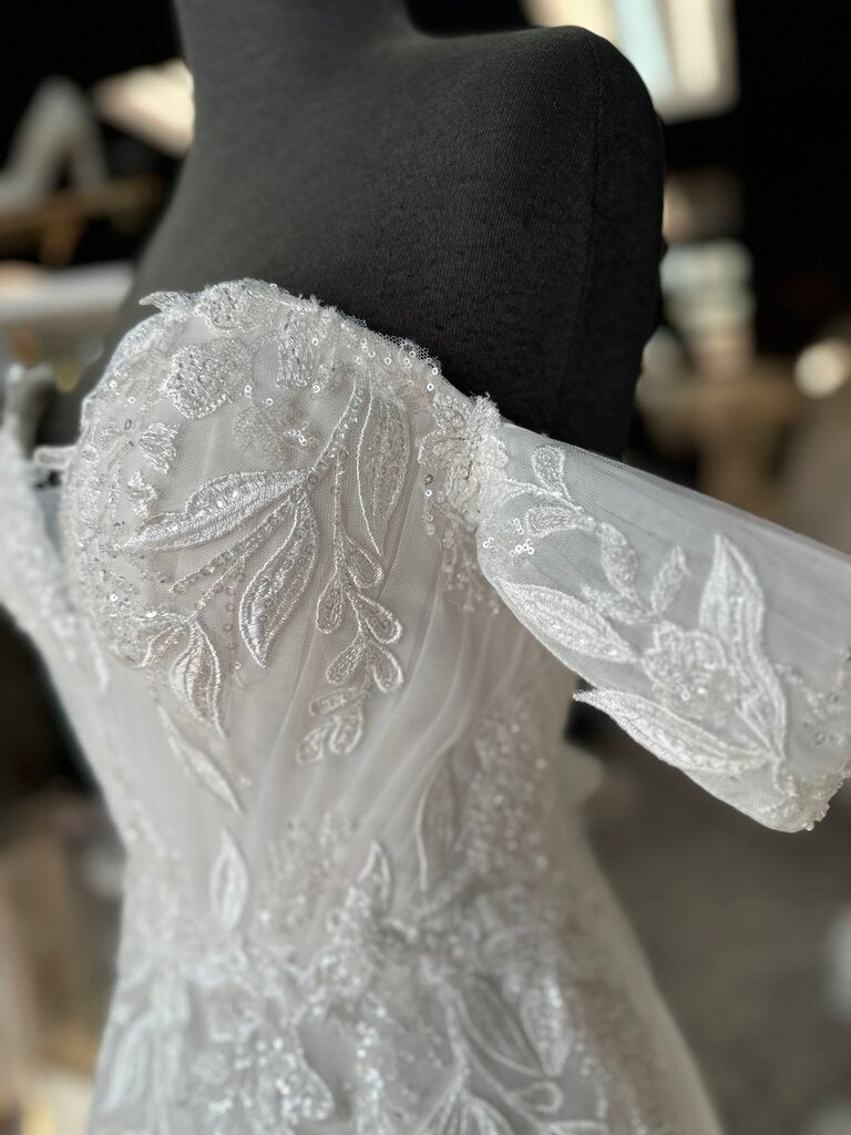 Moonlight Ivory Embellished Lace Off Shoulder A Line Bridal Gown 8