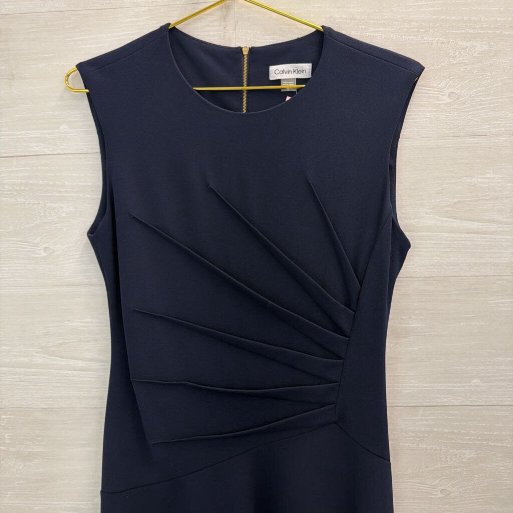 Calvin Klein Navy Sleeveless Ruched Side Dress 8