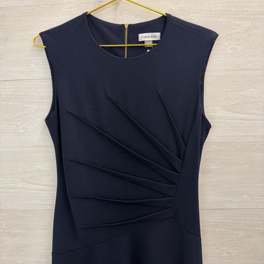 Calvin Klein Navy Sleeveless Ruched Side Dress 8