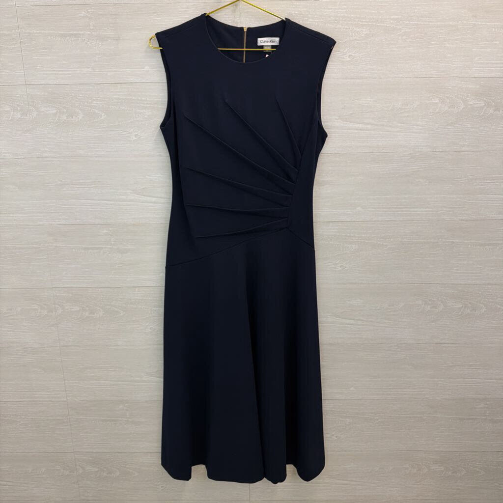 Calvin Klein Navy Sleeveless Ruched Side Dress 8