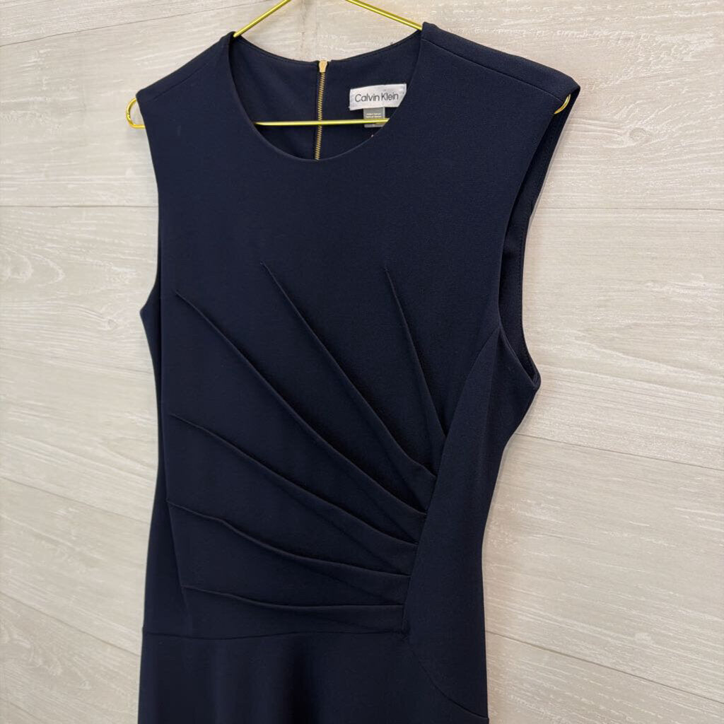 Calvin Klein Navy Sleeveless Ruched Side Dress 8