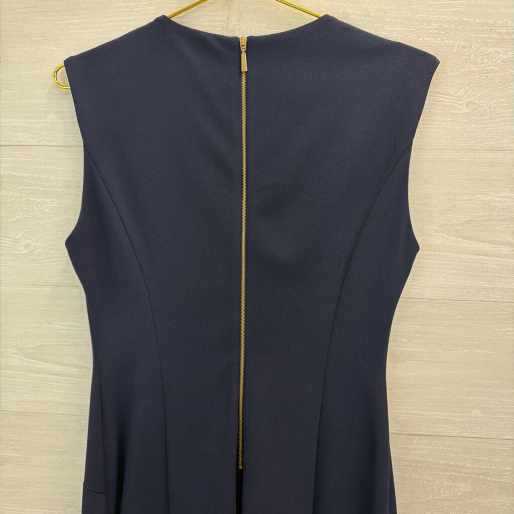 Calvin Klein Navy Sleeveless Ruched Side Dress 8