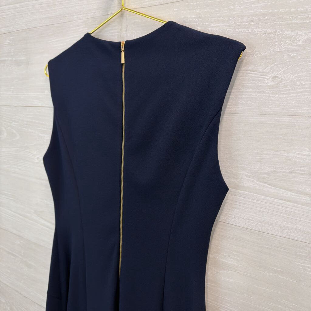Calvin Klein Navy Sleeveless Ruched Side Dress 8