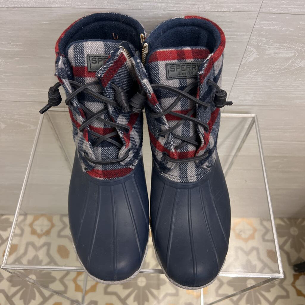 Sperry Navy/ Plaid Saltwater Duck Boots 10