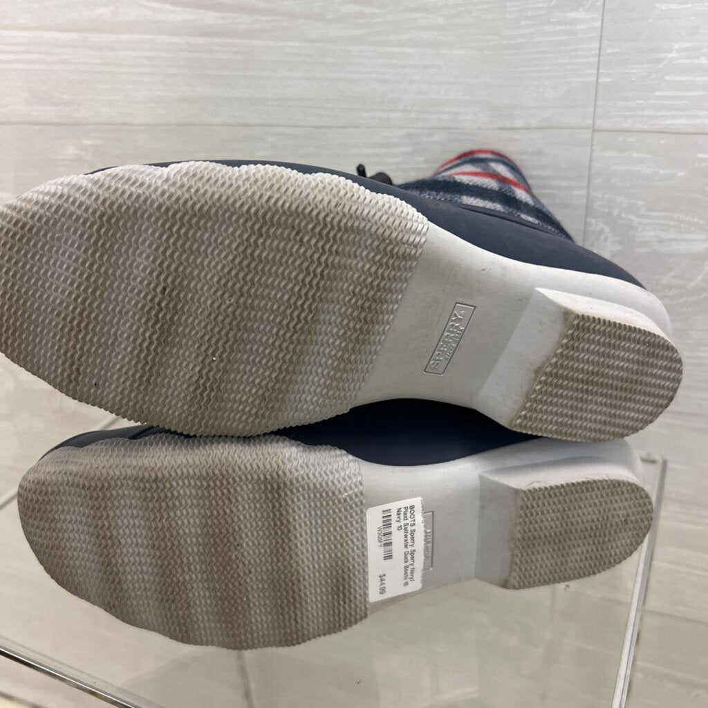 Sperry Navy/ Plaid Saltwater Duck Boots 10