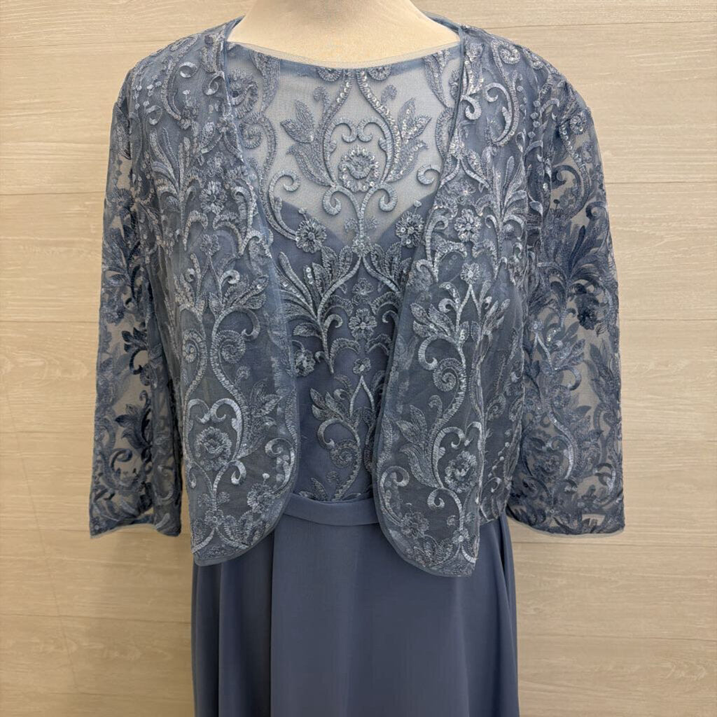 JJ's House Lace Top Tea Length Dress With Jacket Large