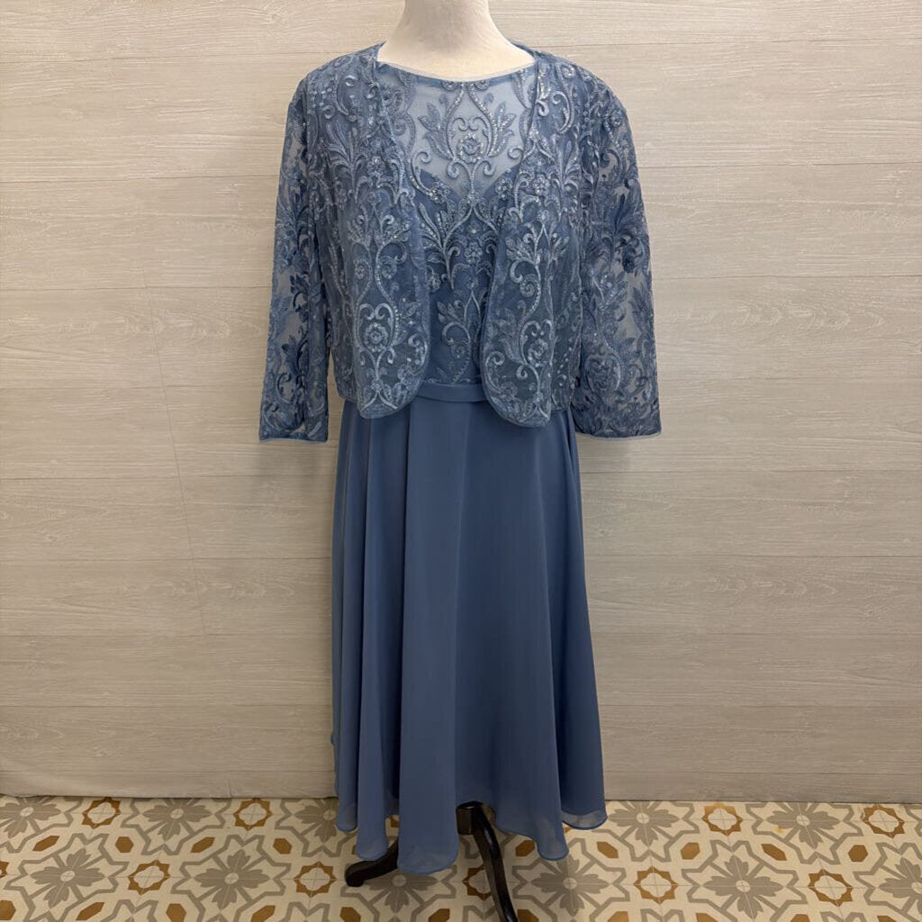 JJ's House Lace Top Tea Length Dress With Jacket Large