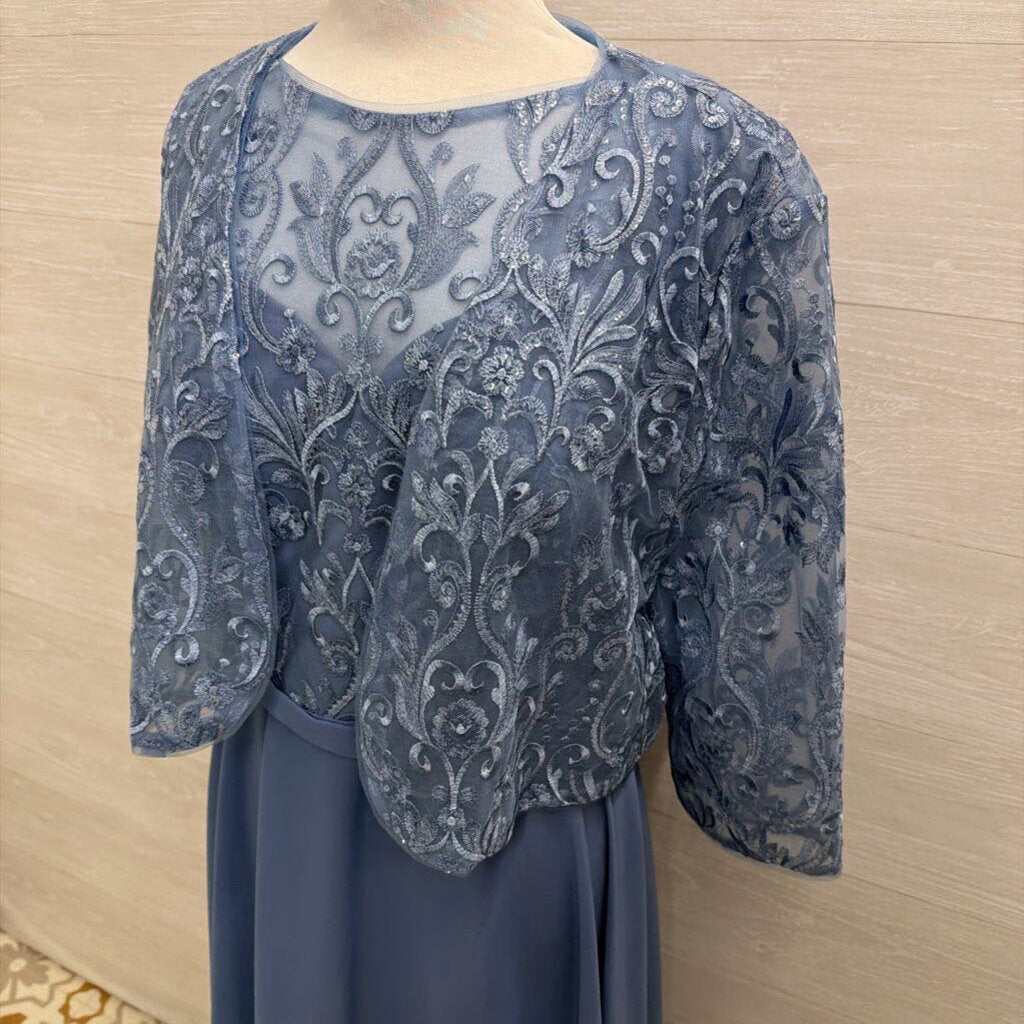 JJ's House Lace Top Tea Length Dress With Jacket Large