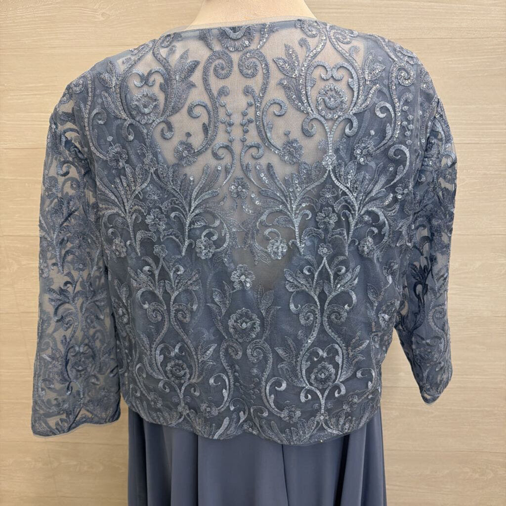 JJ's House Lace Top Tea Length Dress With Jacket Large