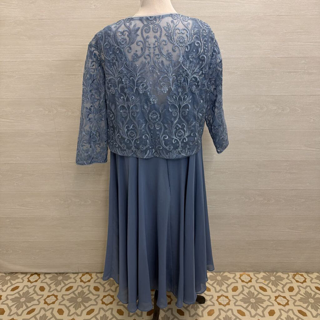 JJ's House Lace Top Tea Length Dress With Jacket Large