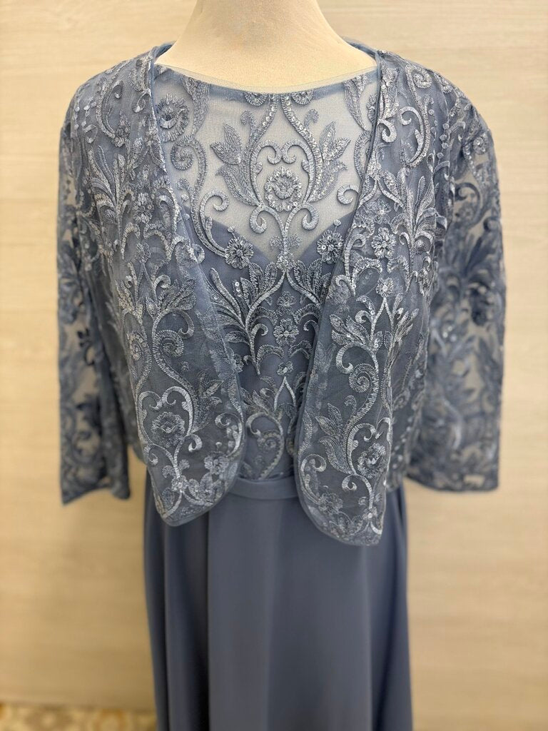 JJ's House Lace Top Tea Length Dress With Jacket Large