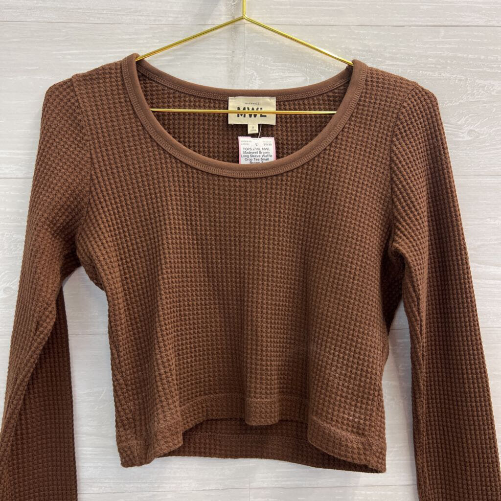 MWL Madewell Brown Long Sleeve Waffle Crop Tee Small