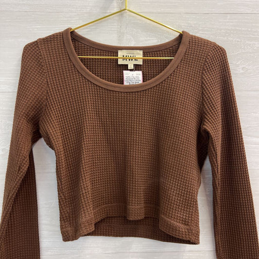 MWL Madewell Brown Long Sleeve Waffle Crop Tee Small