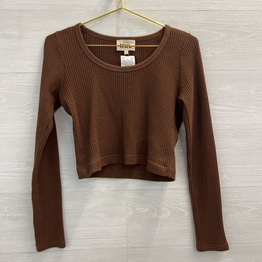 MWL Madewell Brown Long Sleeve Waffle Crop Tee Small
