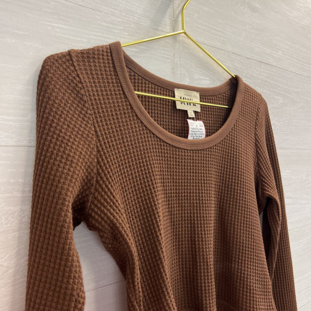 MWL Madewell Brown Long Sleeve Waffle Crop Tee Small