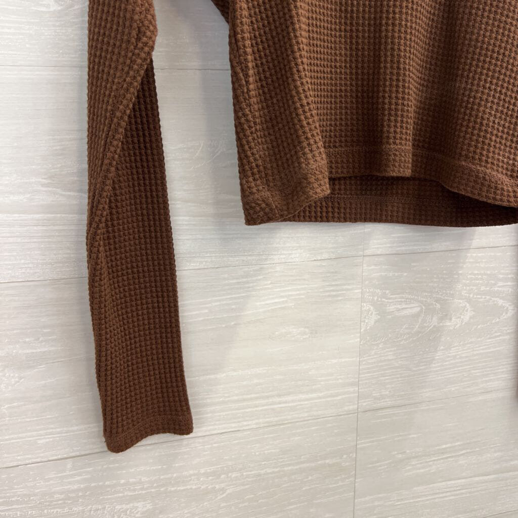 MWL Madewell Brown Long Sleeve Waffle Crop Tee Small