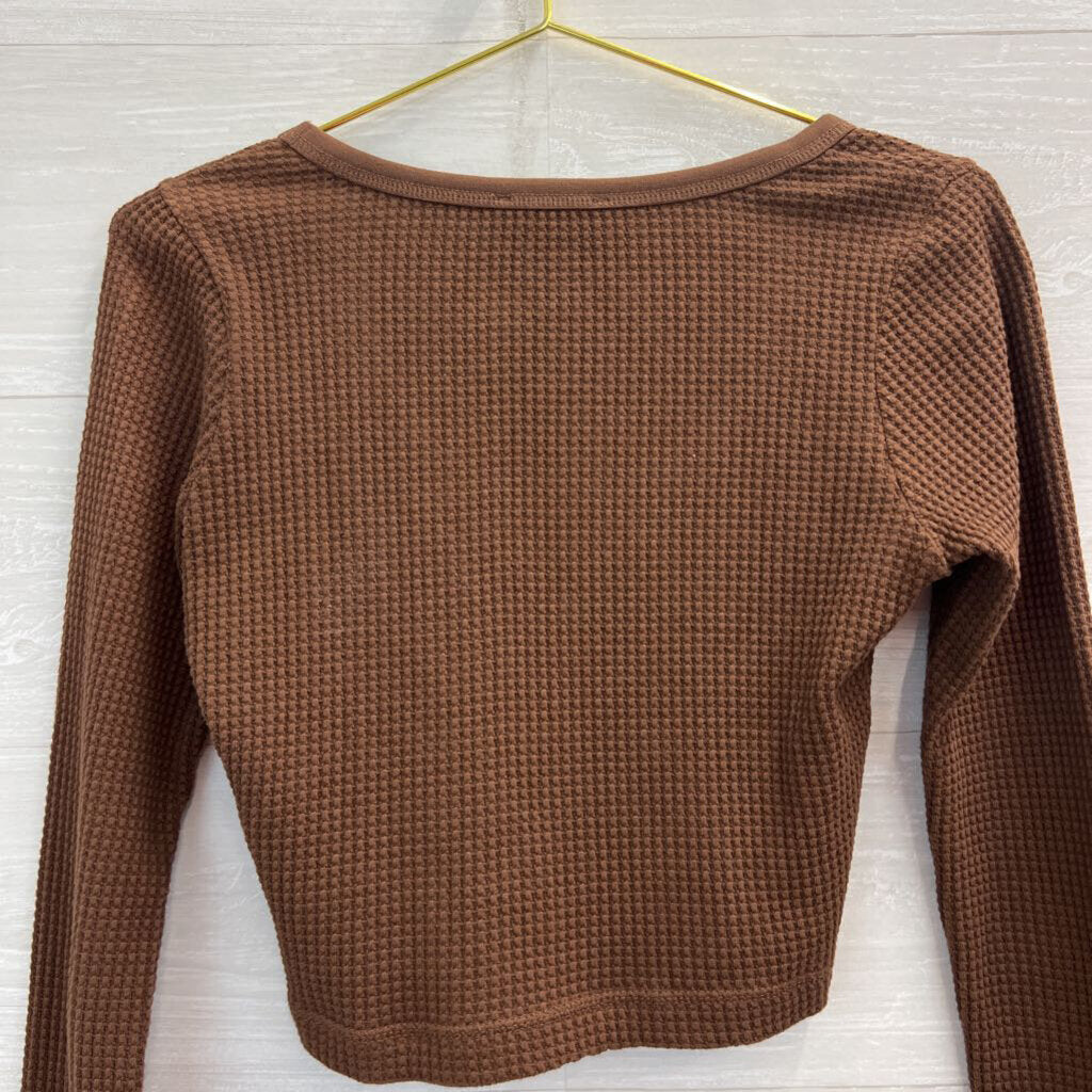 MWL Madewell Brown Long Sleeve Waffle Crop Tee Small