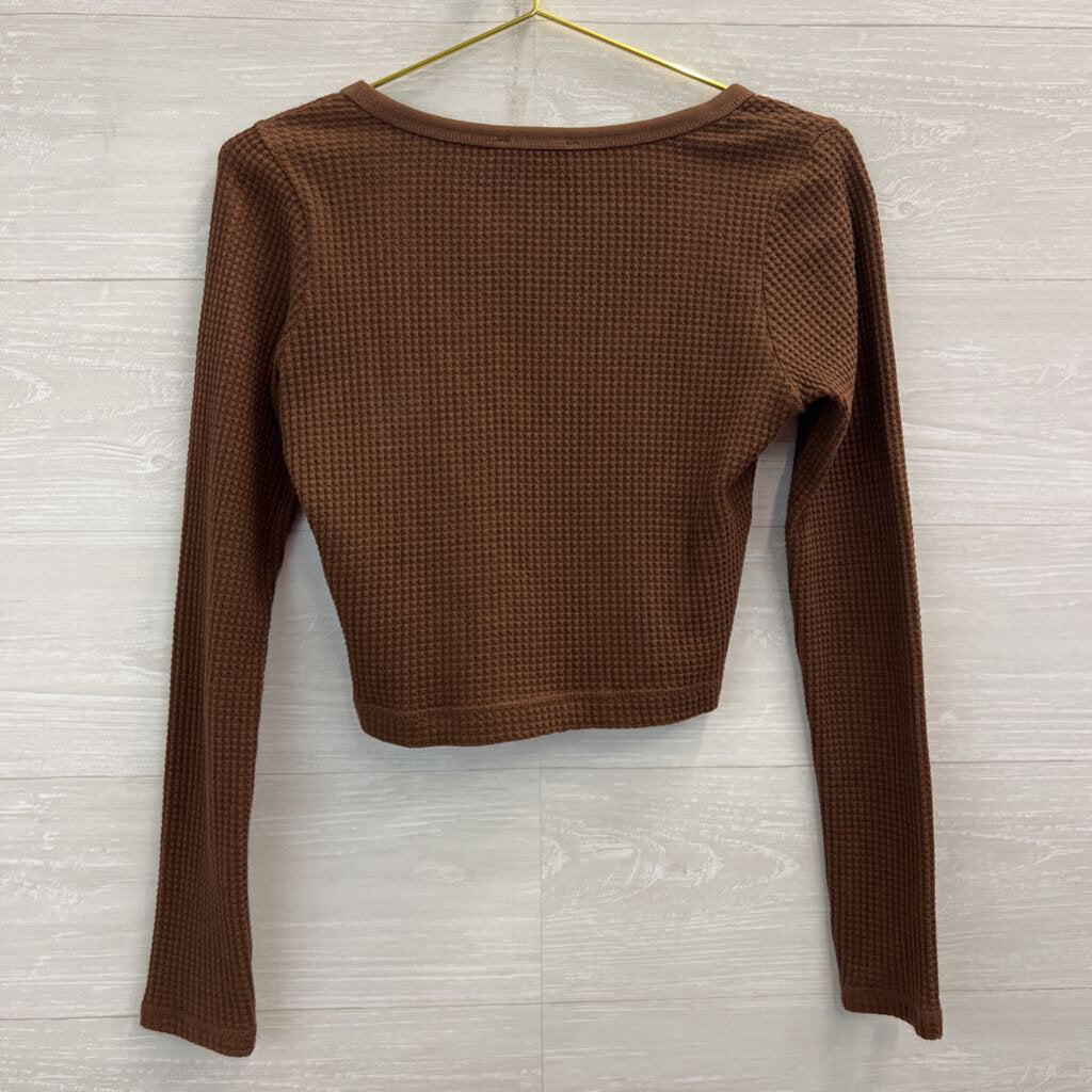 MWL Madewell Brown Long Sleeve Waffle Crop Tee Small