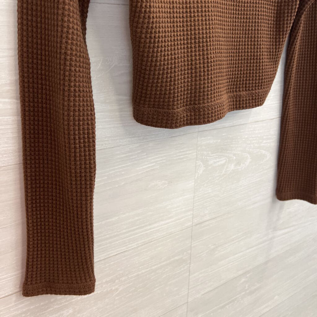 MWL Madewell Brown Long Sleeve Waffle Crop Tee Small