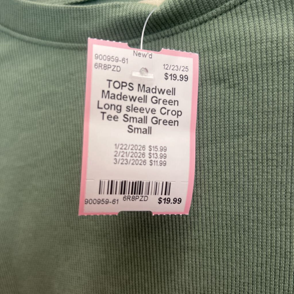 Madewell Green Long sleeve Crop Tee Small
