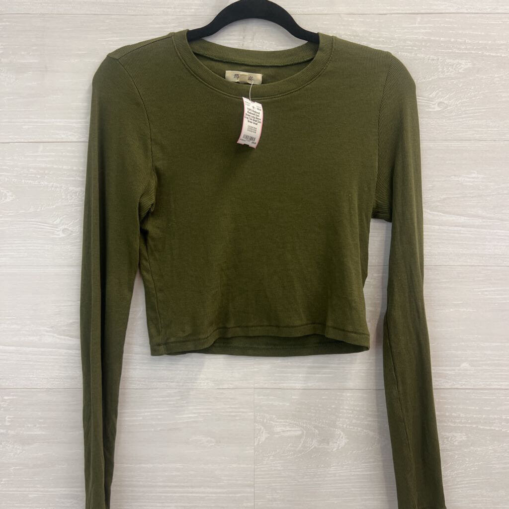 Madewell Dark Green Long Sleeve Crop Tee Small