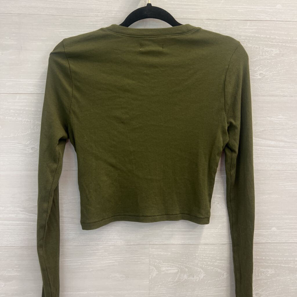 Madewell Dark Green Long Sleeve Crop Tee Small