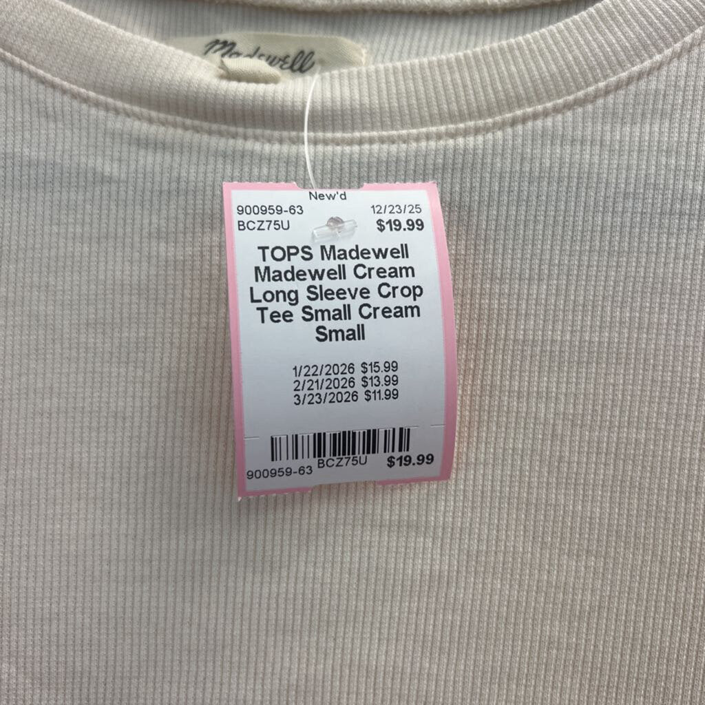 Madewell Cream Long Sleeve Crop Tee Small