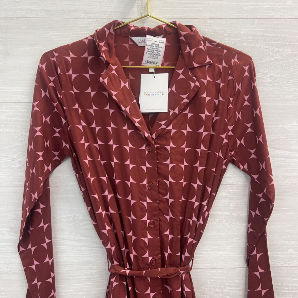 Compania Fantastica Merlot Geometric Print Dress Small