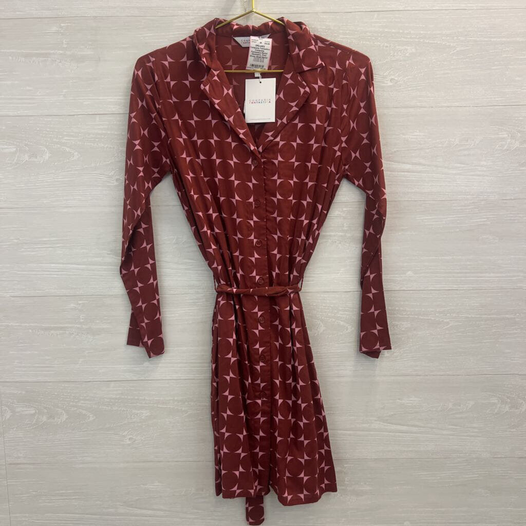 Compania Fantastica Merlot Geometric Print Dress Small