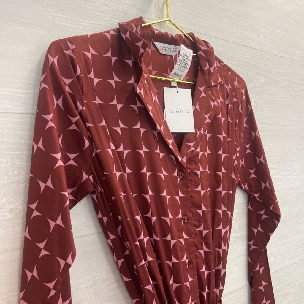 Compania Fantastica Merlot Geometric Print Dress Small