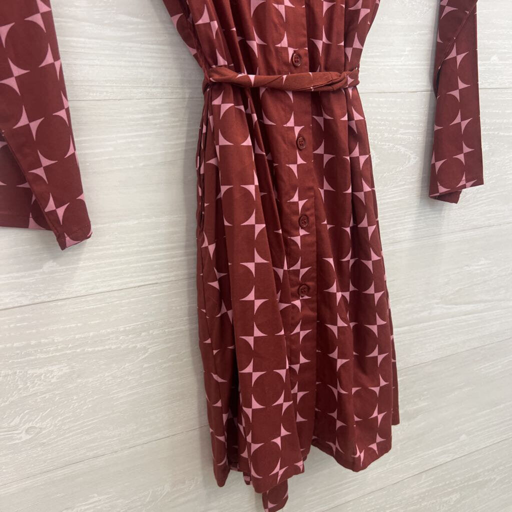 Compania Fantastica Merlot Geometric Print Dress Small