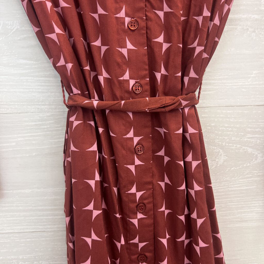 Compania Fantastica Merlot Geometric Print Dress Small