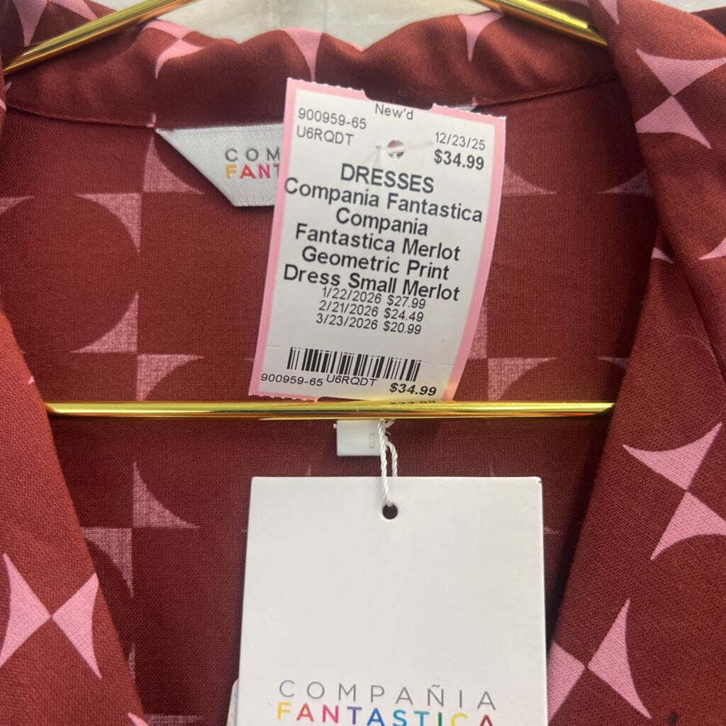 Compania Fantastica Merlot Geometric Print Dress Small