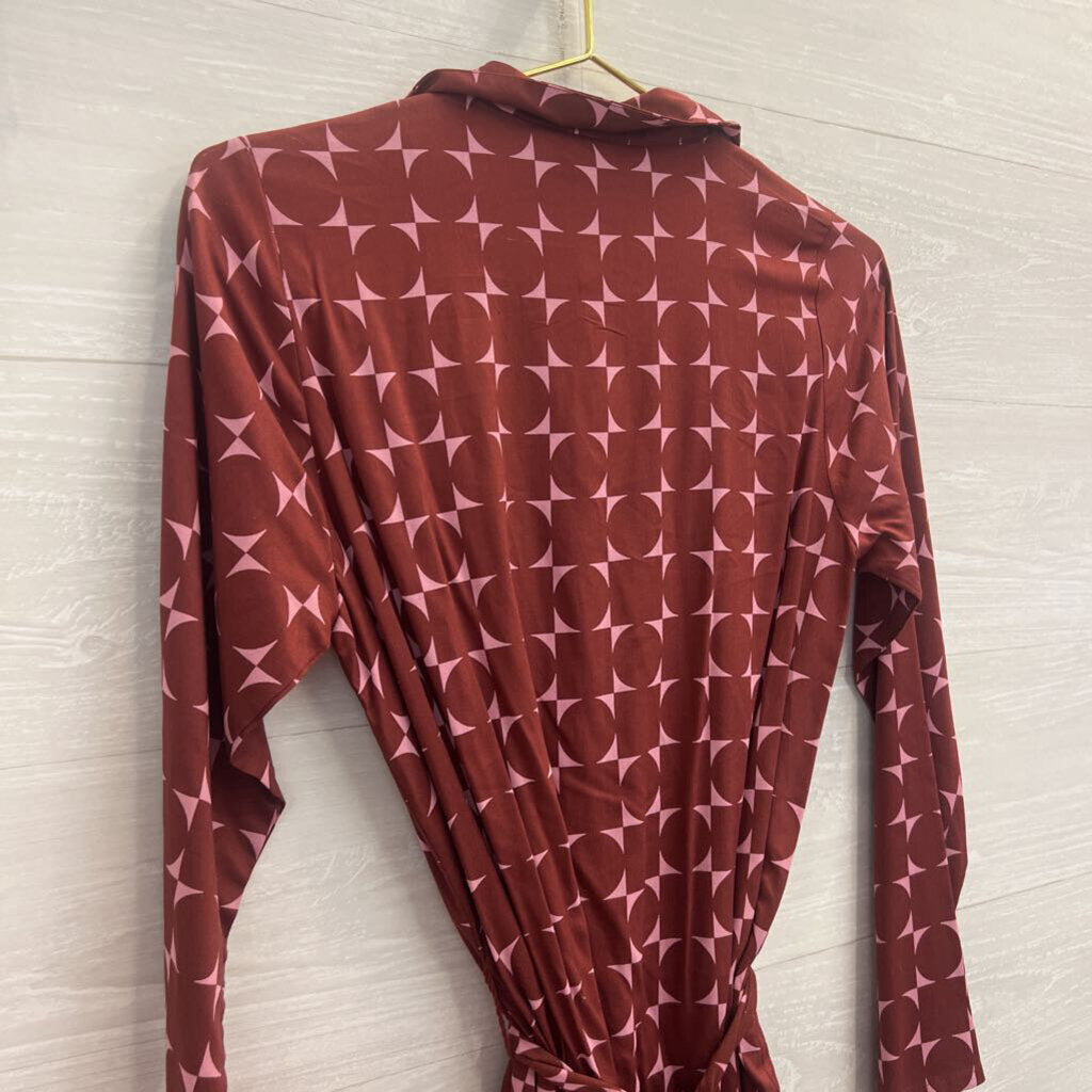 Compania Fantastica Merlot Geometric Print Dress Small