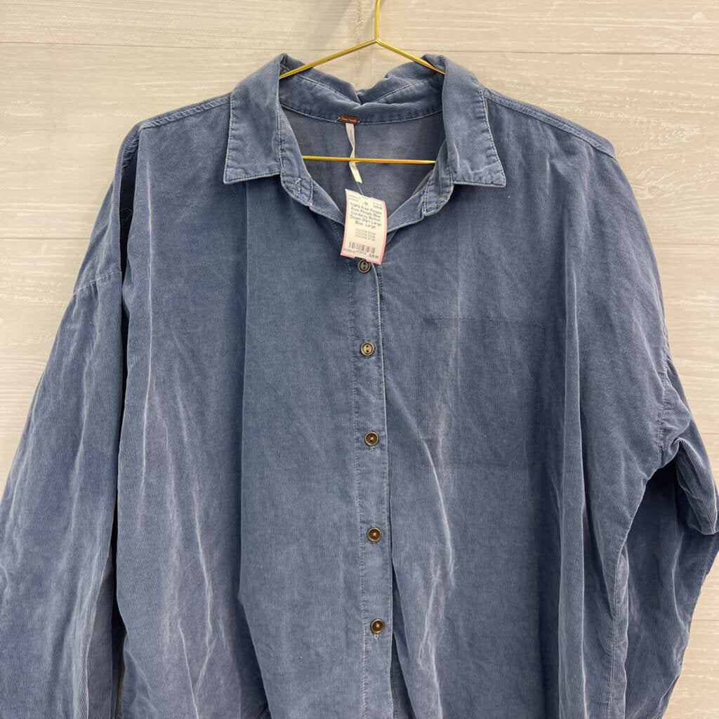 Free People Blue Corduroy Button Down Shirt Large