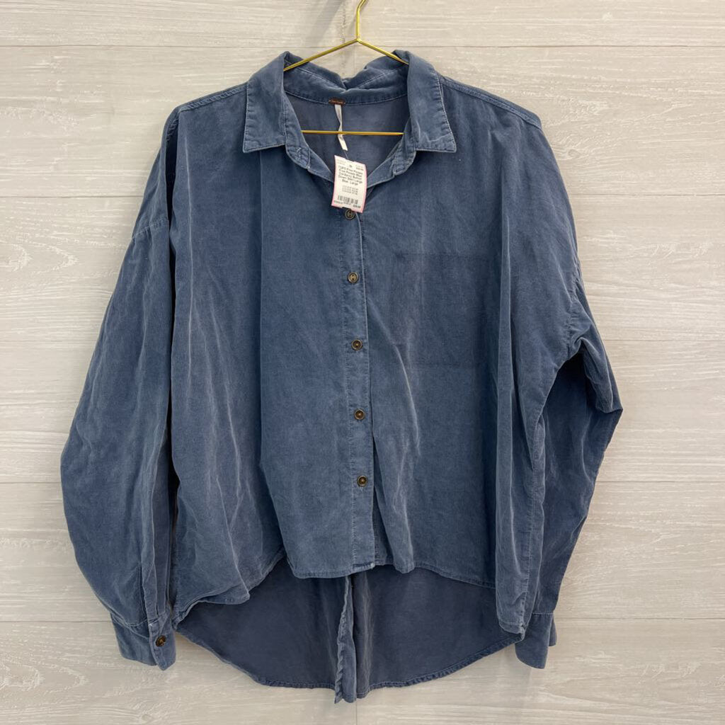 Free People Blue Corduroy Button Down Shirt Large
