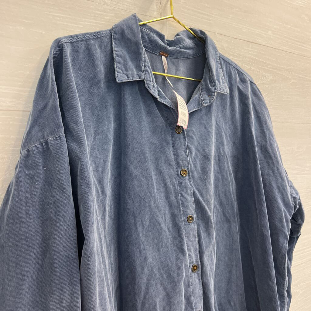 Free People Blue Corduroy Button Down Shirt Large