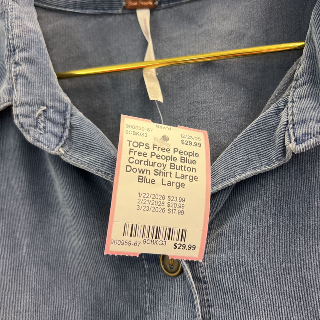 Free People Blue Corduroy Button Down Shirt Large