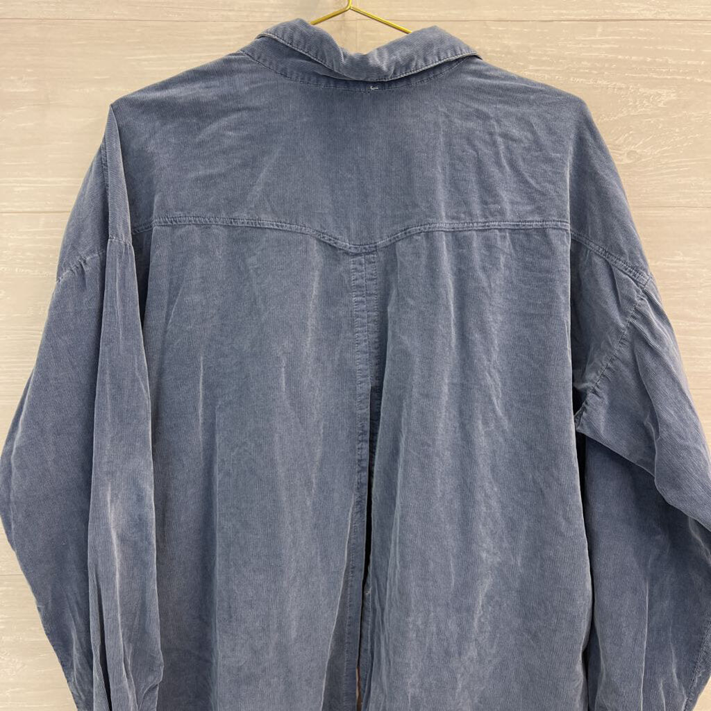 Free People Blue Corduroy Button Down Shirt Large