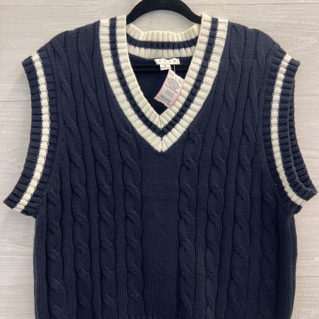 HYFVE Navy/White V-neck Sweater Vest Small