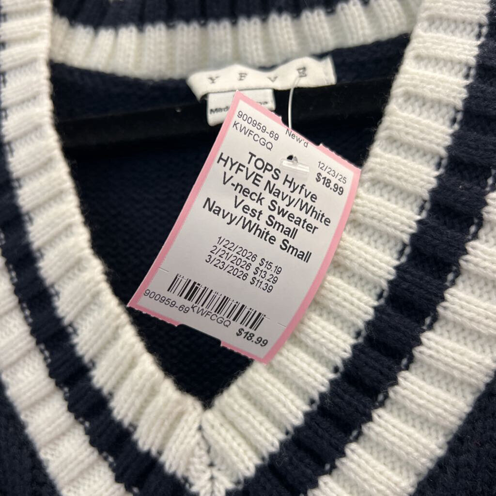 HYFVE Navy/White V-neck Sweater Vest Small