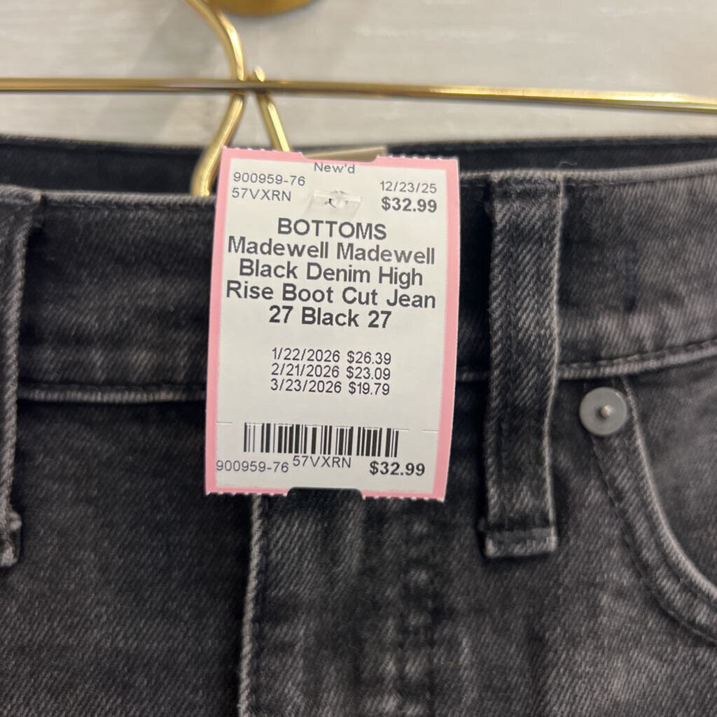 Madewell Black Denim High Rise Boot Cut Jean 27